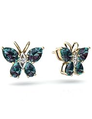 Created Alexandrite 14kt Yellow Gold Butterfly Earrings