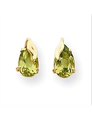 MadiK® 14k Yellow Gold Genuine 8 x 5mm Peridot with Leaf Post Earrings