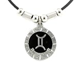 Gemini Pewter Pendant on Beaded Leather Necklace - Earth Spirit Necklace