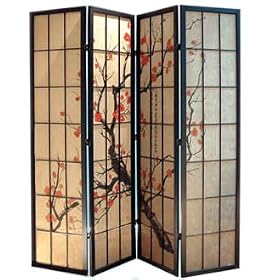 4 Panel Tea Stained Orange Blossom Shoji Screen Divider Screen