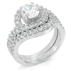 Sterling Silver Cubic Zirconia CZ Wedding Engagement Ring Set Sz 8