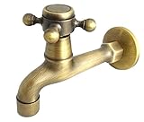 おしゃれ演出 アンティーク 水道 蛇口 水栓 ブロンズ 十字取手 銅製 エクステリア ガーデニング (泡沫タイプ ロング)