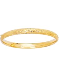 14 Karat 5.5mm Yellow Gold Shiny Diamond Cut Bangle With Clasp Diamond Pattern