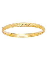 5.5" 14K Yellow Gold 4.9mm (3/16") Texture Diamond Cut Domed Round w/ Diamond Shape Imprint Tube Children Bangle Bracelet w/ Clasp