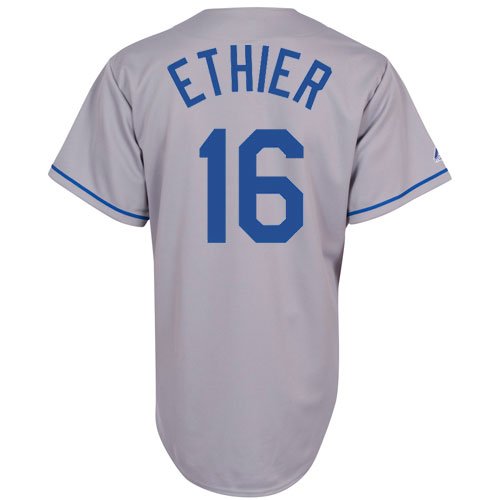 MLB Men's Los Angeles Dodgers Andre Ethier Road Gray Short Sleeve 6 Button Synthetic Replica Baseball Jersey Spring 2012  (Road Gray, Small)