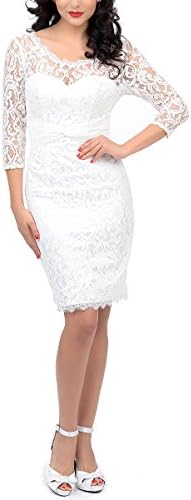 Dreamprom Three-Quarter Sleeve Short Lace Wedding Dresses for Bride 2015 (White, US10)