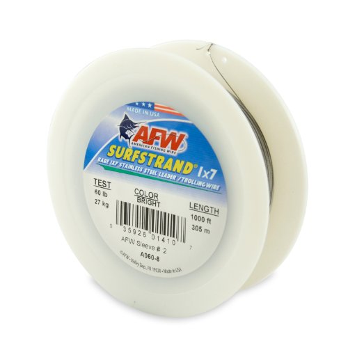 American Fishing Wire Surfstrand Bare 1x7 Stainless Steel Leader Wire, Bright Color, 60 Pound Test, 1000-Feet On Sale
