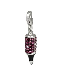 SilberDream Glitter Charm pen with purple Czech crystals 925 Sterling Silver Charms Pendant with Lobster Clasp for Charms Bracelet, Necklace or Earring GSC500V