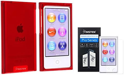 Insten Clear Red Slim Snap-on Case + Anti-Glare Screen Protector Compatible with Apple iPod nano 7th Generation