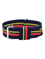 18mm Nylon Loop - Striped Navy Blue / Red / Green / Yellow Classic Military Style Watch Strap - Fits All Watches!!!
