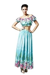 Summer Puff Sleeves Chiffon Floral Print Prom Dress 