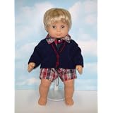 Red and Blue Plaid Romper with Cardigan Sweater. Fits 15" Dolls like Bitty Baby® and Bitty Twin®