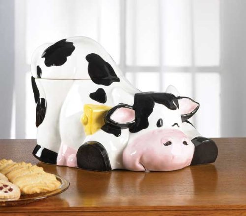 Porc Cow W/bell Cookie Jar