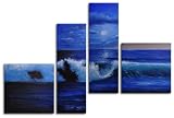Hand Painted Modern Oil Painting Breaking waves 4 Piece Canvas Art Set - Stretched with wooden frame