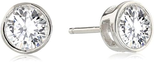 Miss Crislu Sterling Silver Round Cut Cubic Zirconia Bezel Set Stud Earrings