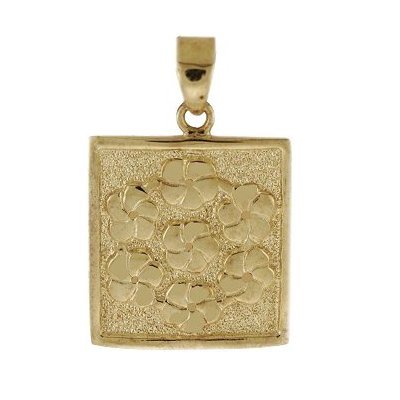Hawaiian Heirloom Jewelry 14k Gold Hawaiian Quilt Plumeria Flower Pendant