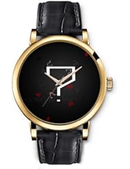 SPRAWL Aanalog Fashion Series Gold Ladies Watches of Genuine Black Leather Strap,Unique Wrist Watch for Women Girls Designed with Question mark