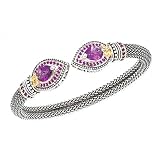 14K Yellow Gold and Sterling Silver Amethyst and Rhodolite Bracelet - 7''
