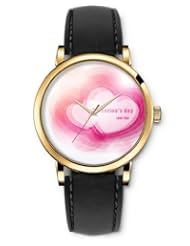 SPRAWL Aanalog Fashion Series Gold Ladies Watches of Genuine Black Leather Strap,Unique Wrist Watch for Women Girls Designed with Valentines day