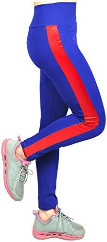 Vwhite Women's Girls High Waist Pu Side Blue Yoga Sliming Sport Pant Leggings Red US 6