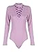 Choies Women Violet High Neck Bandage Criss Lace Up Leotard Knitted Thong Bodysuit