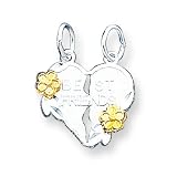 Sterling Silver Best Friends 2-piece Break-apart Heart Charm includes two 20 inch Sterling Silver Chains