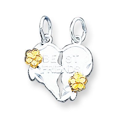 Sterling Silver Best Friends 2-piece Break-apart Heart Charm includes two 20 inch Sterling Silver Chains