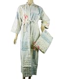 Fine floral pure cotton French bathrobe with travel pouch