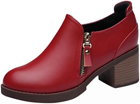 Kiwii Women Fashion PU Leather Zipper Ankle Platform Chunky Mid Heel Oxfords Shoes(8 B(M) US, Red)