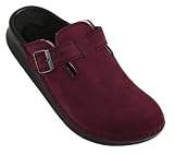 OKLAHOMA Womens Suede Leather Clogs with Shearling, Bordeaux Maroon, Tatami licensed by Birkenstock