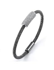 Sterling Silver Magnetic Beaded Cubic Zirconium Bangle
