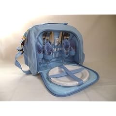 Picknick Korb Tasche - f�r 4 Personen - in blau - Picknickkorb Gl�ser Teller Besteck