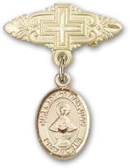 Gold Filled Baby Badge with Our Lady of San Juan Charm and Badge Pin with Cross
