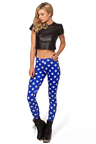 Ensasa Women'S Fashion Digital Print Blue Stars Spandex Strenchy Leggings (X-Small, Blue)