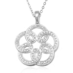 Rhodium Plated Sterling Silver Diamond Flower Pendant, 18"