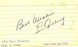 Lou Gehrig Autographed 3x5 Card (Jimmie Spence Authenticated)