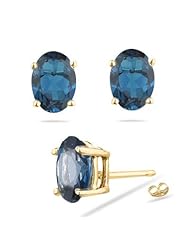 2.95 Cts of 8x6 mm AA Oval London Blue Topaz Stud Earrings in 14K Yellow Gold