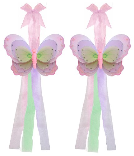 Pink Purple Green Triple Layered Butterfly Curtain Tieback Pair / Set - tiebacks holder sheer tie backs, nylon nursery bedroom girls room ceiling wall decor, wedding birthday party baby bridal shower Pink Purple Green Triple Layered Butterfly Curtain Tieback Pair / Set - tiebacks holder sheer tie backs, nylon nursery bedroom girls room ceiling wall decor, wedding birthday party baby bridal shower