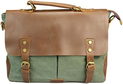 Blueblue Sky Retro Leather Canvas School College Messenger Briefcase Bag (Green)