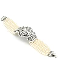 Ben-Amun Jewelry Swarovski Crystal and Pearl Deco Bow Bracelet, 6.75"
