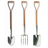 Brook & Hunter Combo-DY-3D Premium 3-Piece Combo Kit With Stainless Steel Alloy Polished Shovel, Fork & Spade With Hand Crafted Red Oak Handles