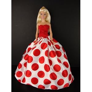 A Really Fun Red and White Polka Dot Gown Made to Fit the Barbie Doll A Really Fun Red and White Polka Dot Gown Made to Fit the Barbie Doll