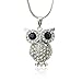 PammyJ Big Eye Owl with Clear Crystals Silvertone Pendant Necklace, 18