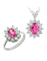 4.35 Ct Pink & White Sterling Silver Ring Pendant Set