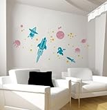 Pop Decors Removable Vinyl Art Wall Decals Mural for Nursery Room, Voyage to The Outer Space