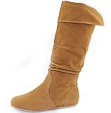 Women's Top Moda Post-2 Tan Sv Round Toe Mid High Boots Shoes, Tan SV, 10