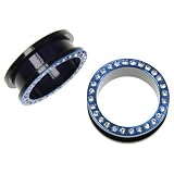Acrylic Flesh Tunnel with Clear Stones - Blue - 5/8
