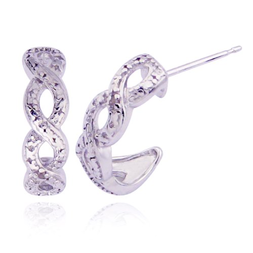Platinum Plated Sterling Silver Genuine Diamond Accent Figure 8 Post Earrings