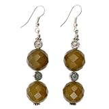EXP Handmade Olive Green Jade & Antiqued Silver Flower Earrings