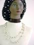 Sn73, Hand Crocheted Black Metallic Gimp Large Snood Trimmed with Silver Beads for Women in Combination with Two Strand Light Ivory Pearl Necklace and Earrings